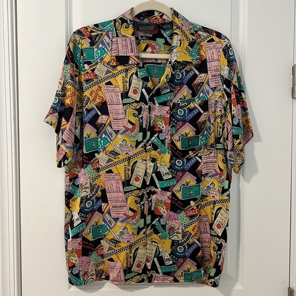 Vintage Nicole Miller 1990 Limited Shopaholic Print Silk Button Down NYC Shirt - Picture 8 of 17